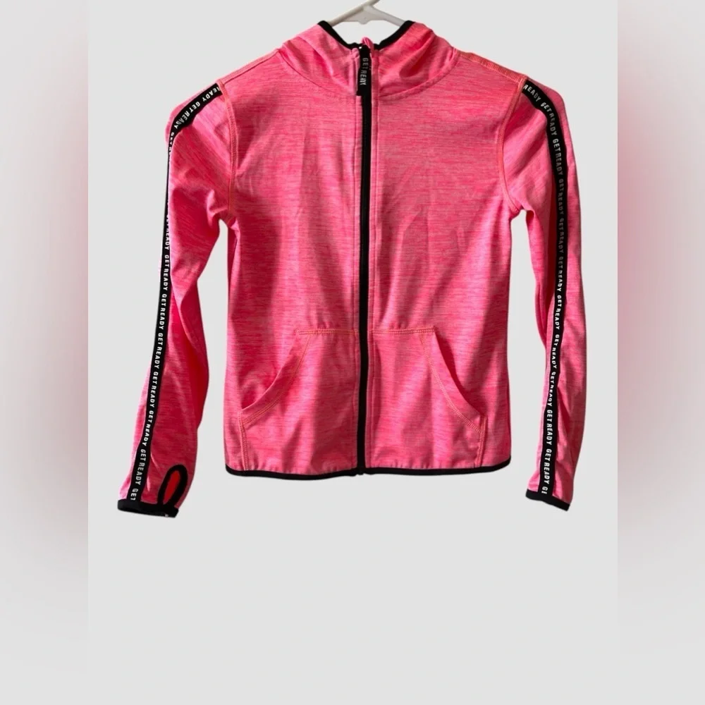 H&M Sport Jacket Youth Girls Hoodie Full Zip Pink/Black 6-8Y Thumb Holes
